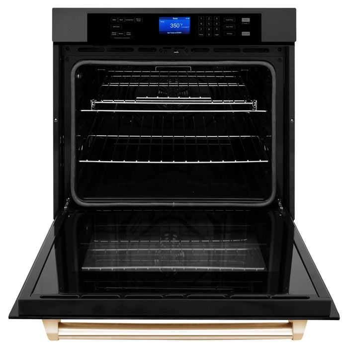 ZLINE 30" Autograph Edition Single Wall Oven in Black Stainless Steel and Gold Accents, AWSZ-30-BS-G