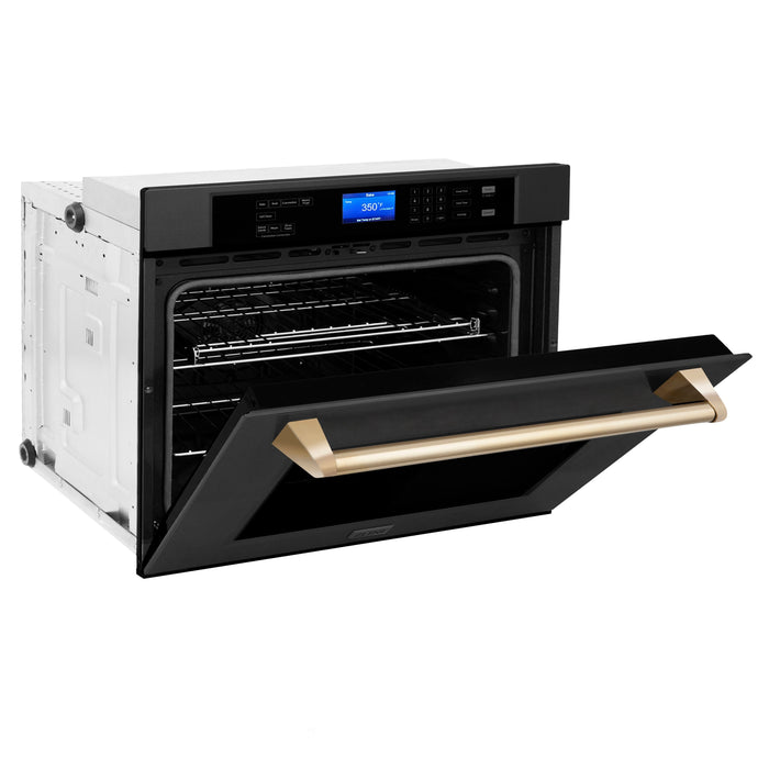 ZLINE 30" Autograph Edition Single Wall Oven in Black Stainless Steel and Gold Accents, AWSZ-30-BS-G