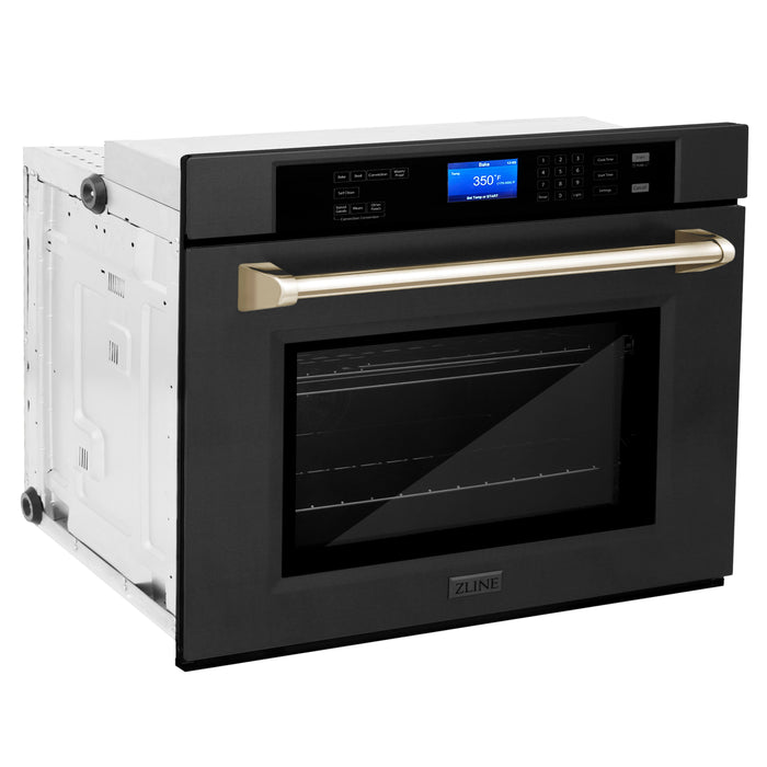 ZLINE 30" Autograph Edition Single Wall Oven in Black Stainless Steel and Gold Accents, AWSZ-30-BS-G