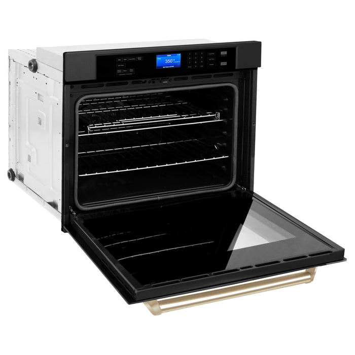 ZLINE 30" Autograph Edition Single Wall Oven in Black Stainless Steel and Gold Accents, AWSZ-30-BS-G