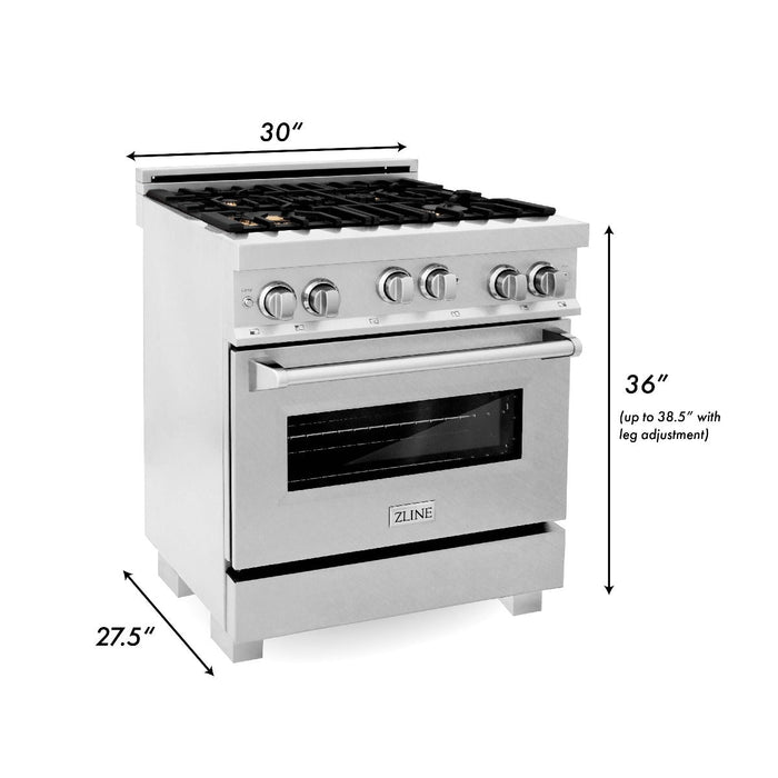 ZLINE 30" All Gas Range in DuraSnow® Stainless with Brass Burners, RGS-SN-BR-30