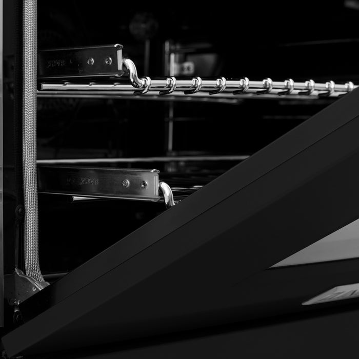ZLINE 36" Dual Fuel Range in DuraSnow® Stainless with Black Matte Door, RAS-BLM-36