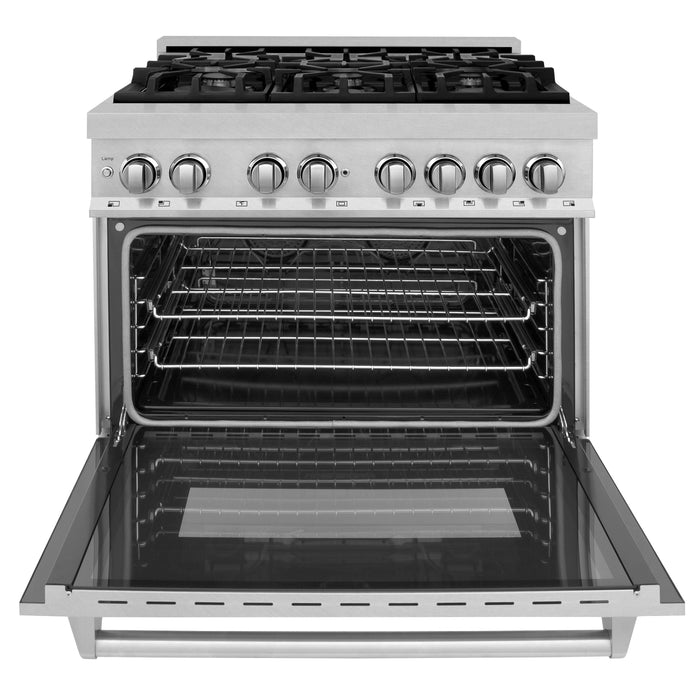 ZLINE Kitchen and Bath 36 in. Professional Gas Burner/Electric Oven in DuraSnow® Stainless with DuraSnow® Stainless Door, RAS-SN-36