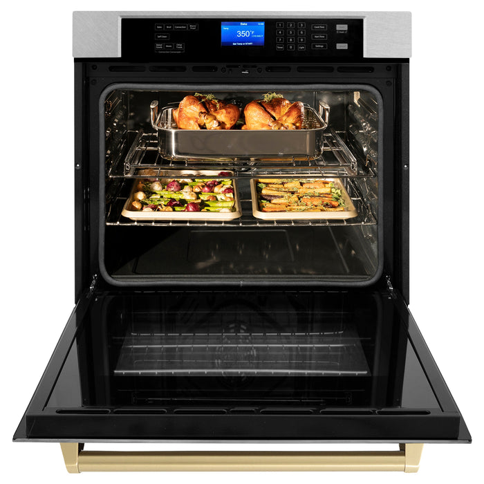 ZLINE 30" Autograph Edition Single Wall Oven in DuraSnow® Stainless Steel and Champagne Bronze Accents, AWSSZ-30-CB