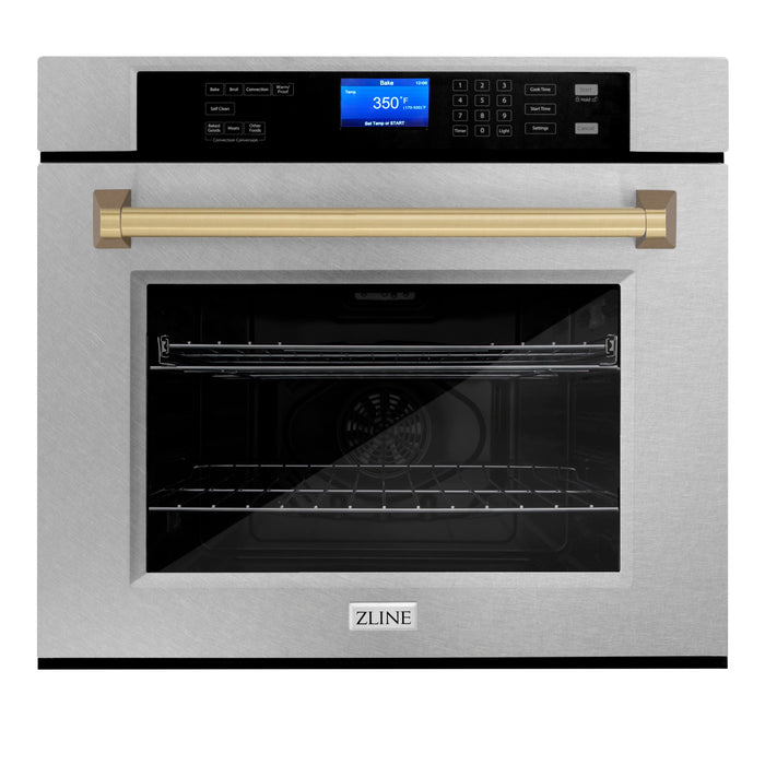 ZLINE 30" Autograph Edition Single Wall Oven in DuraSnow® Stainless Steel and Champagne Bronze Accents, AWSSZ-30-CB