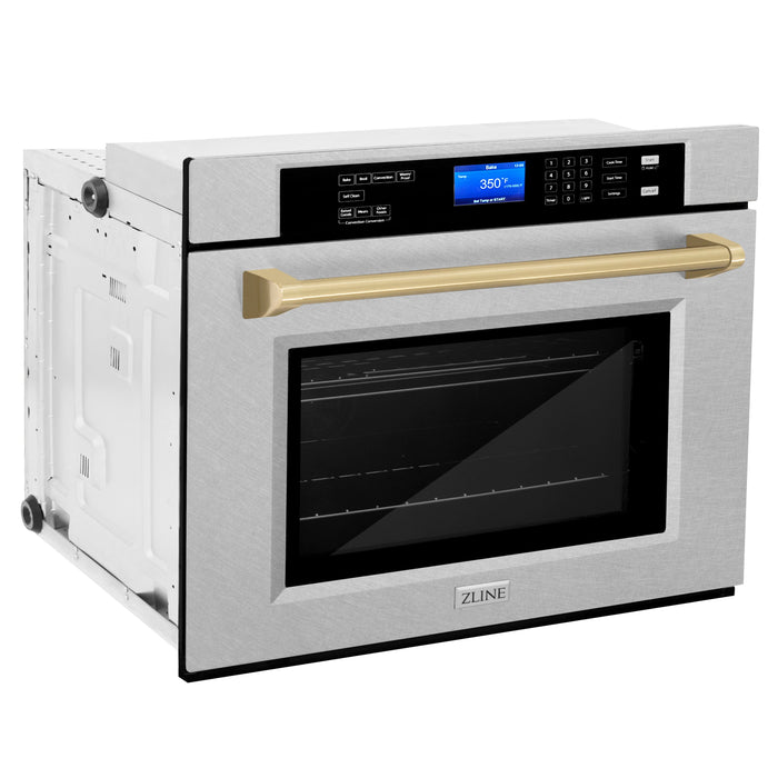 ZLINE 30" Autograph Edition Single Wall Oven in DuraSnow® Stainless Steel and Champagne Bronze Accents, AWSSZ-30-CB