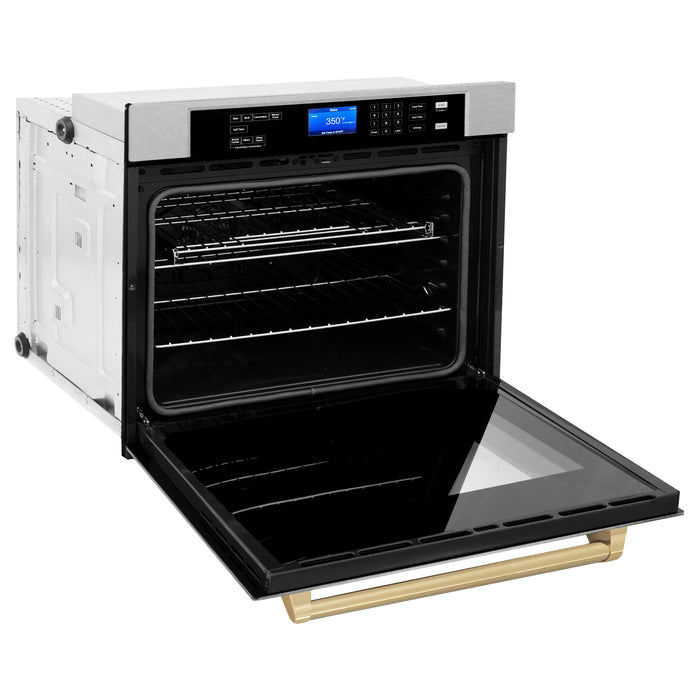 ZLINE 30" Autograph Edition Single Wall Oven in DuraSnow® Stainless Steel and Champagne Bronze Accents, AWSSZ-30-CB