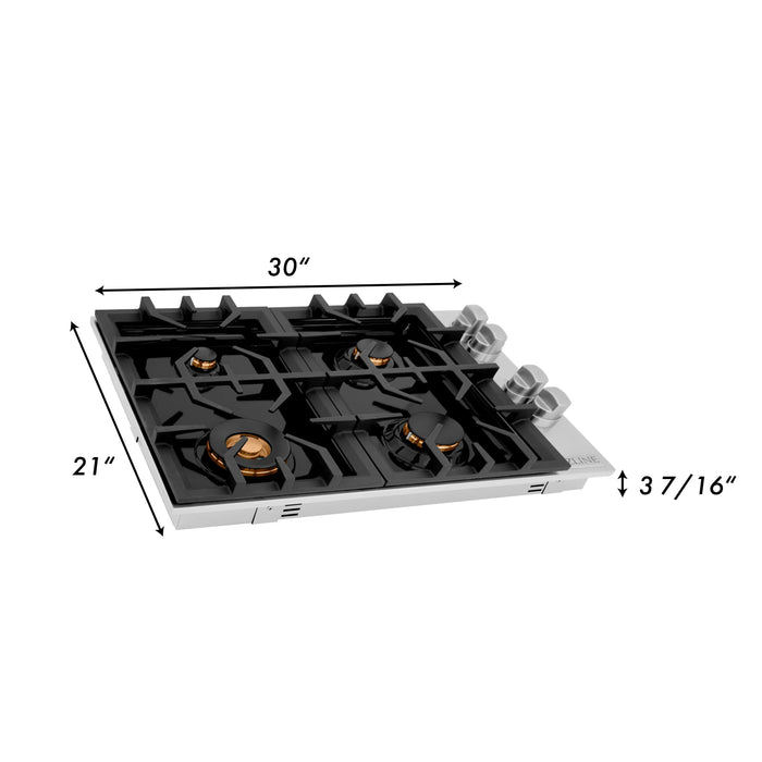 ZLINE 30" Dropin Cooktop with 4 Gas Brass Burners and Black Porcelain Top, RC-BR-30-PBT