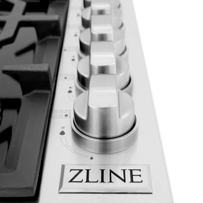 ZLINE 36" Dropin Cooktop with 6 Gas Brass Burners & Black Porcelain Top, RC-BR-36-PBT