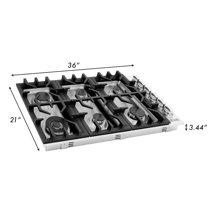 ZLINE 36" Dropin Cooktop with 6 Gas Burners in Stainless Steel, RC36