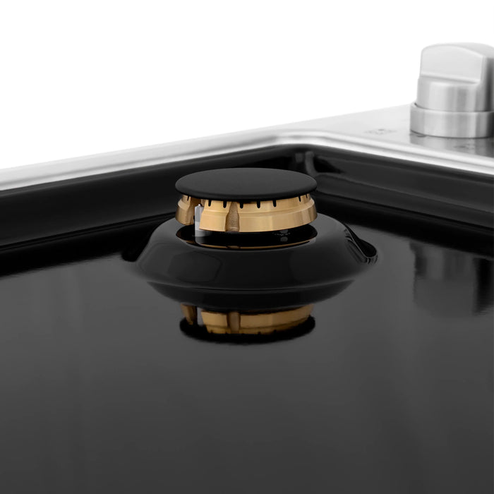 ZLINE 30" Dropin Cooktop with 4 Gas Brass Burners and Black Porcelain Top, RC-BR-30-PBT