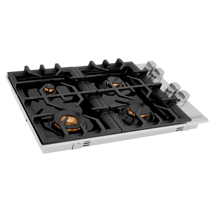 ZLINE 30" Dropin Cooktop with 4 Gas Brass Burners and Black Porcelain Top, RC-BR-30-PBT