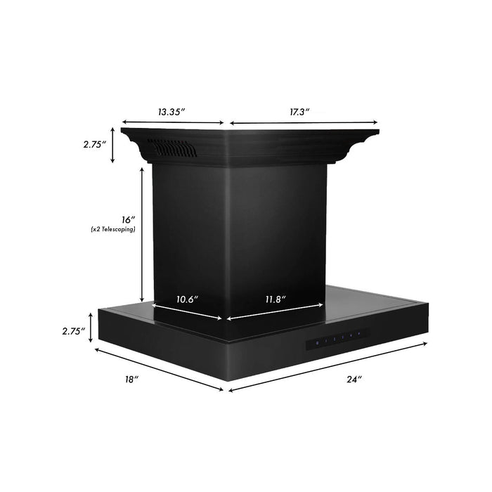 ZLINE 24" Wall Mount Range Hood in Black Stainless Steel with CrownSound® Speakers, BSKENCRN-BT-24 (Out of Stock)