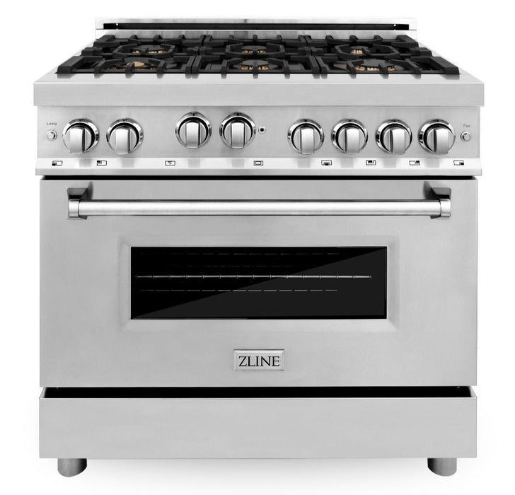 ZLINE 36" Dual Fuel Range in Stainless Steel with Brass Burners, RG-BR-36