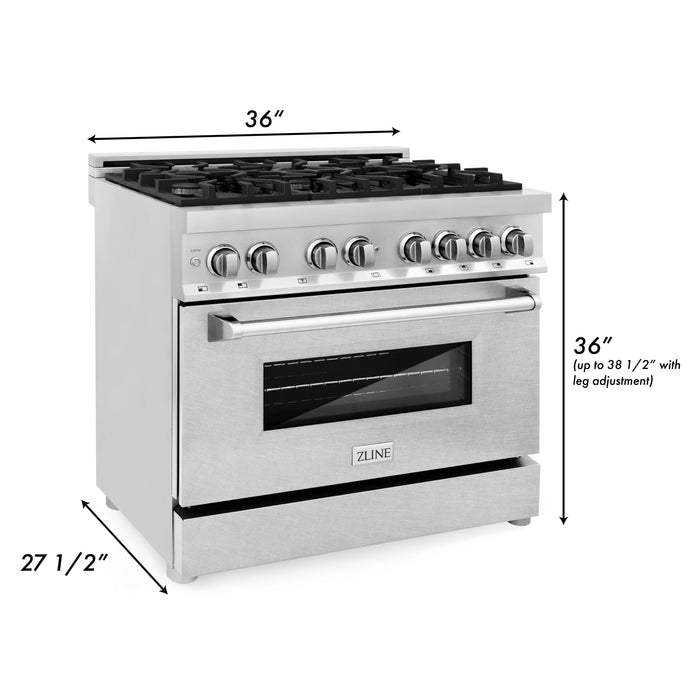 ZLINE 36" Dual Fuel Range in Stainless Steel with DuraSnow® Finish Door, RA-SN-36