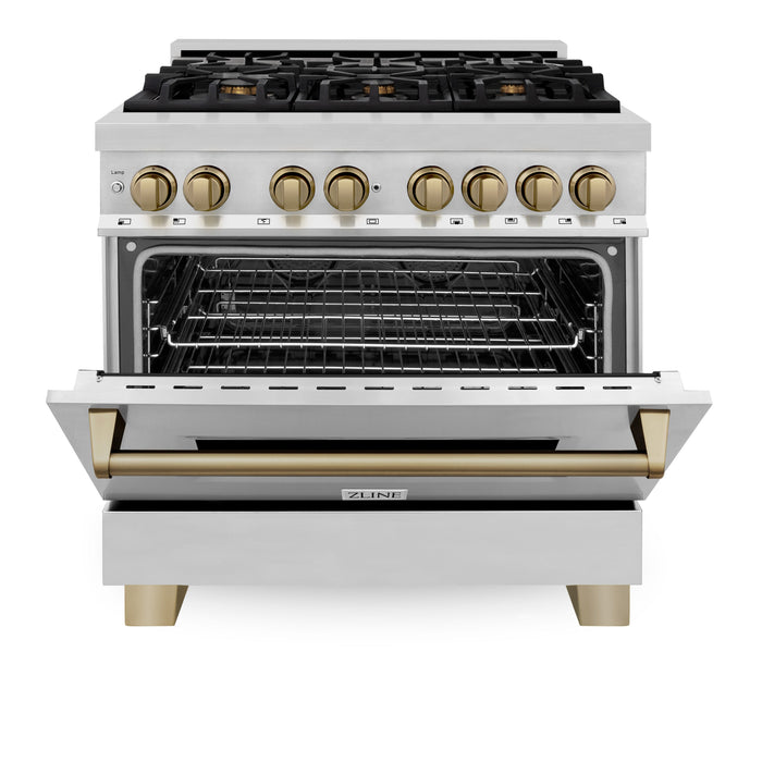 ZLINE 36" Autograph Edition Dual Fuel Range in Stainless Steel with Champagne Bronze Accent, RAZ-36-CB