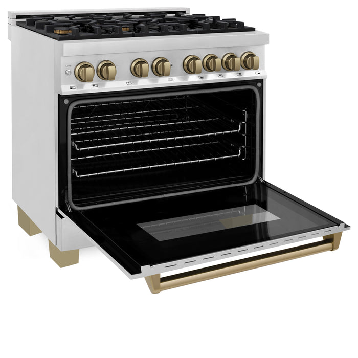 ZLINE 36" Autograph Edition Dual Fuel Range in Stainless Steel with Champagne Bronze Accent, RAZ-36-CB