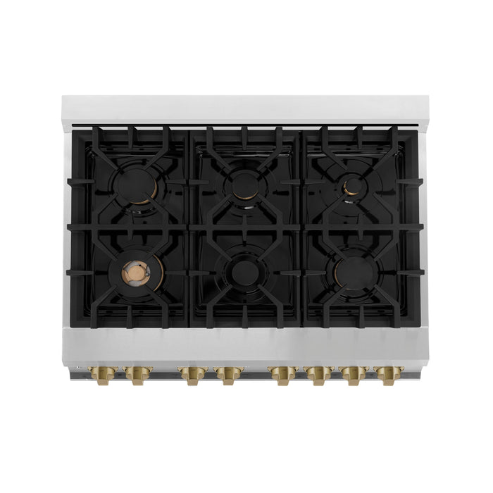 ZLINE 36" Autograph Edition Dual Fuel Range in Stainless Steel with Champagne Bronze Accent, RAZ-36-CB