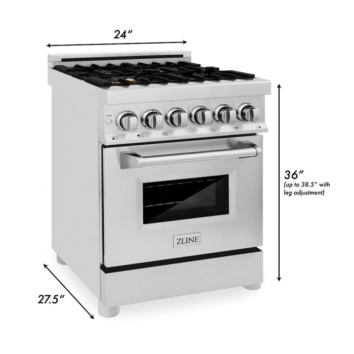 ZLINE 24" Dual Fuel Range in Stainless Steel with Brass Burners, RA-BR-24