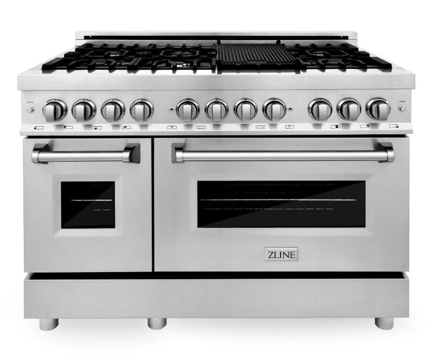 ZLINE Appliance Package - 48" Dual Fuel Range, Range Hood, Microwave Drawer, Top Touch Control Dishwasher, Refrigerator, 5KPR-RARH48-MWDWM