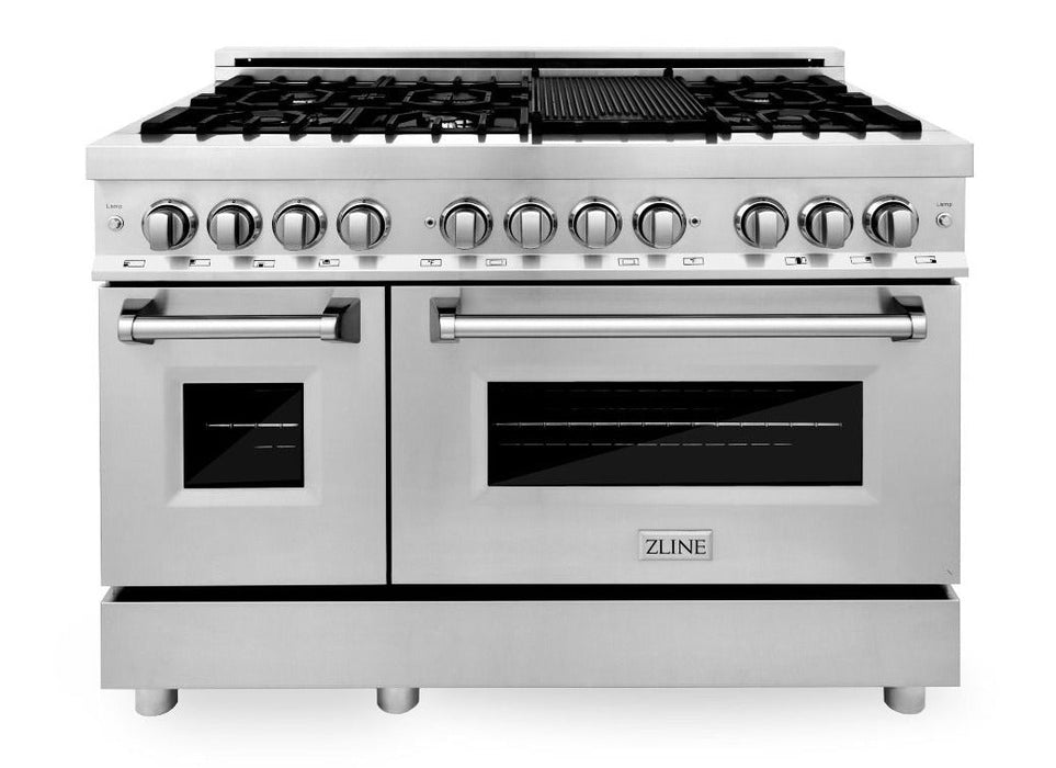 ZLINE Appliance Package - 48 in. Dual Fuel Range, Range Hood, Microwave Drawer, 3KP-RARH48-MW