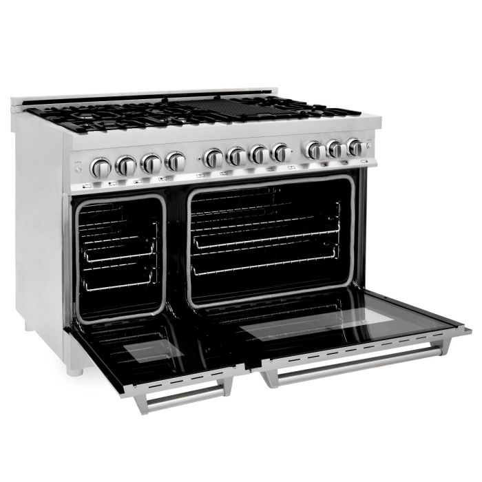 ZLINE Appliance Package - 48" Dual Fuel Range, Range Hood, Microwave Drawer, Top Touch Control Dishwasher, Refrigerator, 5KPR-RARH48-MWDWM