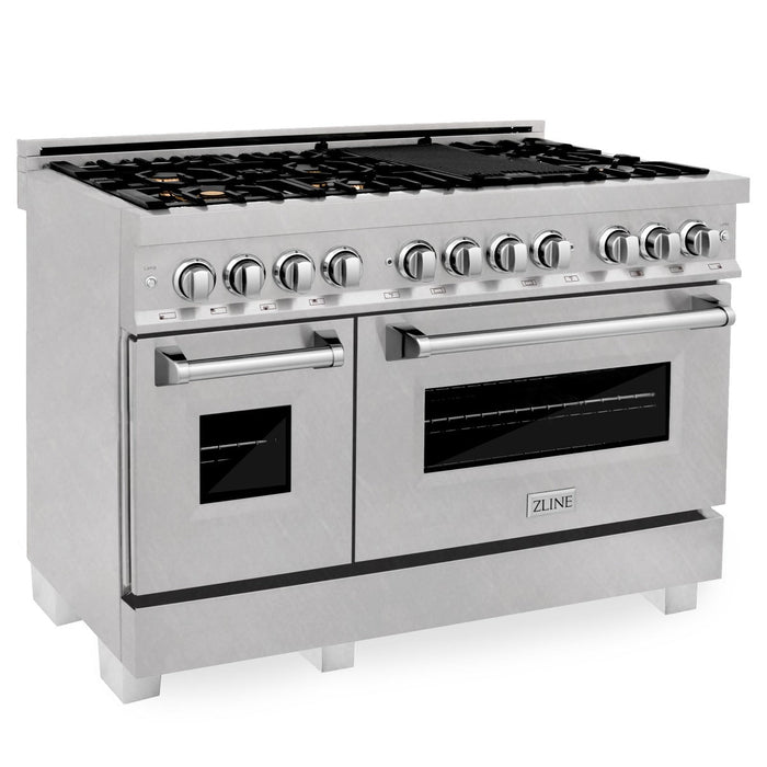 ZLINE 48" Dual Fuel Range in DuraSnow® Stainless Steel with Brass Burners, RAS-SN-BR-48