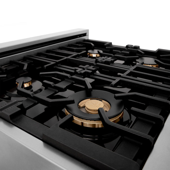 ZLINE 30" Rangetop in Stainless Steel with 4 Gas Brass Burners and Griddle, RT-BR-GR-30