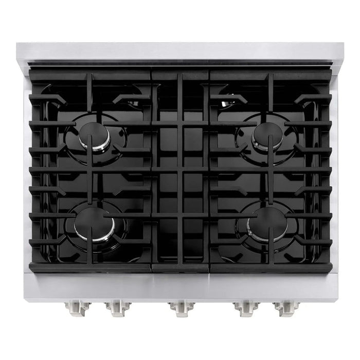 ZLINE Appliance Package - 30 in. Gas Range, Range Hood, Microwave Drawer, 3 Rack Dishwasher, 4KP-SGRRH30-MWDWV