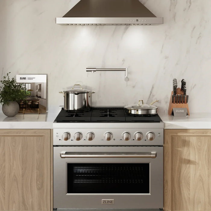ZLINE 36" Professional Gas Range with 6 Brass Burners in Stainless Steel, SGR-BR-36