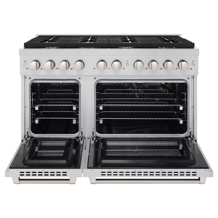 ZLINE Appliance Package - 48" Gas Range, Range Hood, Refrigerator with Ice Maker, Dishwasher and Microwave Drawer, 5KPR-SGRRH48-MWDWV