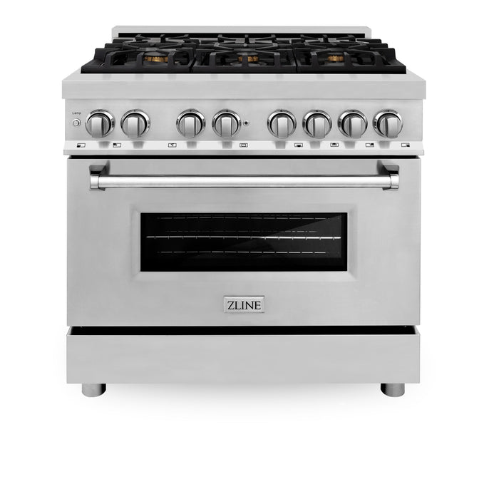 ZLINE 36" Dual Fuel Range in Stainless Steel with Brass Burners, RA-BR-36