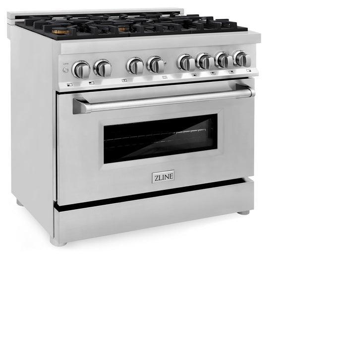 ZLINE 36" Dual Fuel Range in Stainless Steel with Brass Burners, RA-BR-36