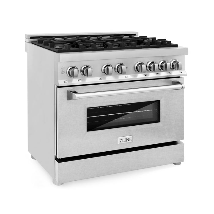 ZLINE 36" Dual Fuel Range in Stainless Steel with DuraSnow® Finish Door, RA-SN-36