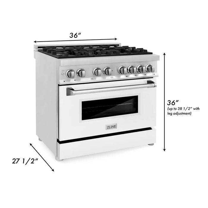 ZLINE 36" Dual Fuel Range in Stainless Steel with White Matte Door, RA-WM-36