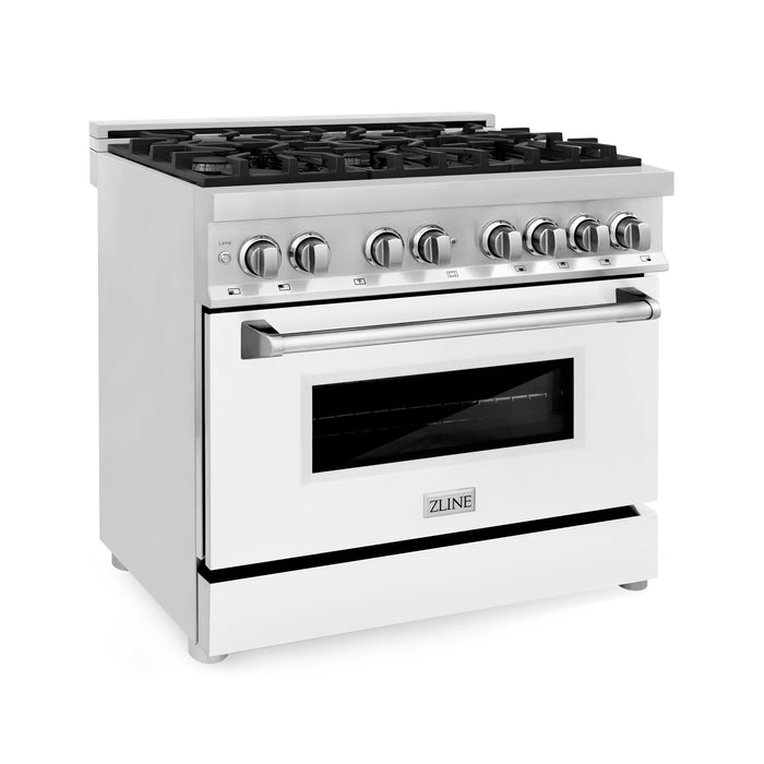 ZLINE 36" Dual Fuel Range in Stainless Steel with White Matte Door, RA-WM-36