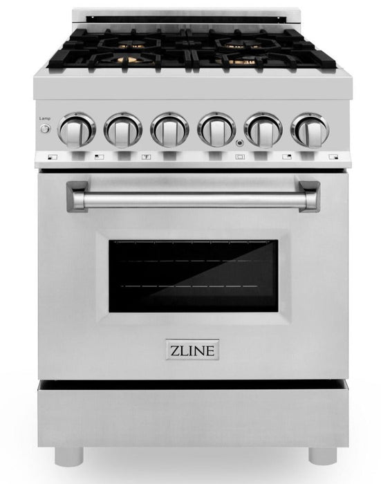 ZLINE 24" Dual Fuel Range in Stainless Steel with Brass Burners, RA-BR-24