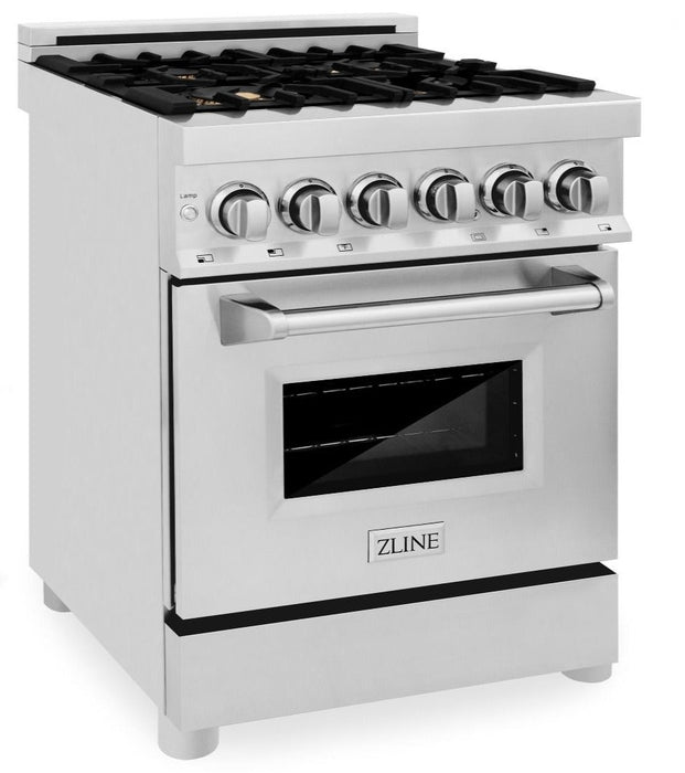 ZLINE 24" Dual Fuel Range in Stainless Steel with Brass Burners, RA-BR-24