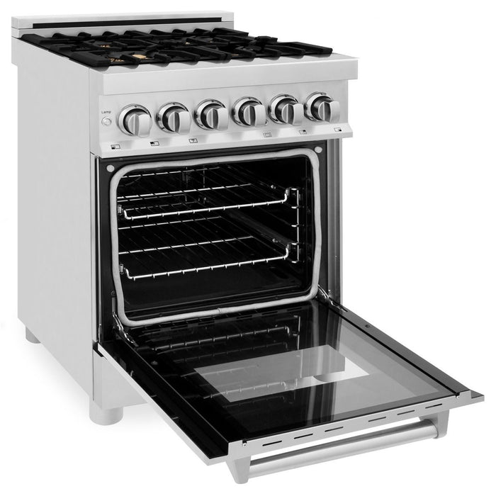 ZLINE 24" Dual Fuel Range in Stainless Steel with Brass Burners, RA-BR-24