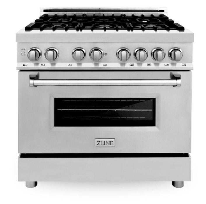 ZLINE Appliance Package - 36 in. Dual Fuel Range, Range Hood, Microwave Oven, 3KP-RARHC36-DWV