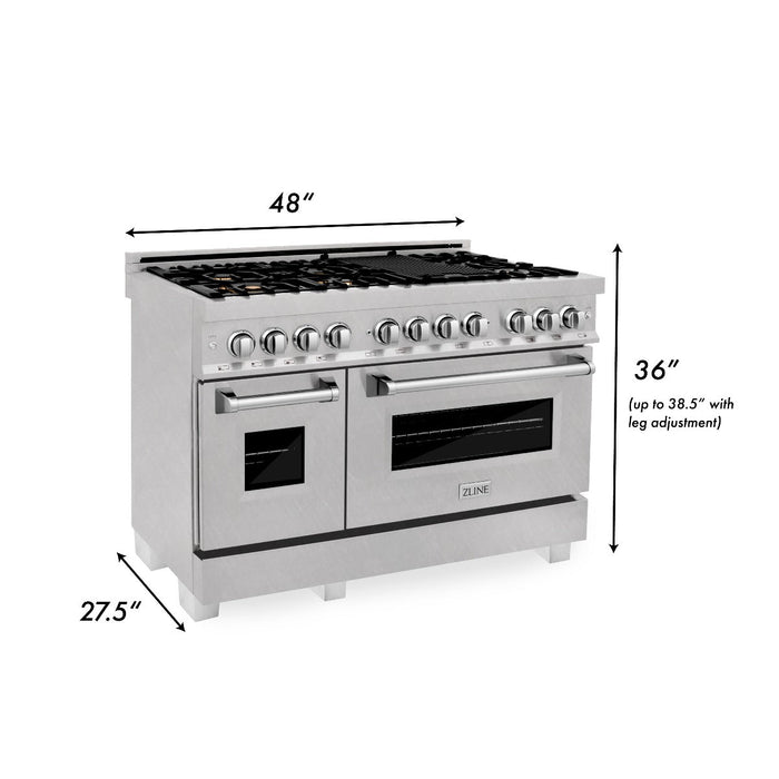 ZLINE 48" Dual Fuel Range in DuraSnow® Stainless Steel with Brass Burners, RAS-SN-BR-48