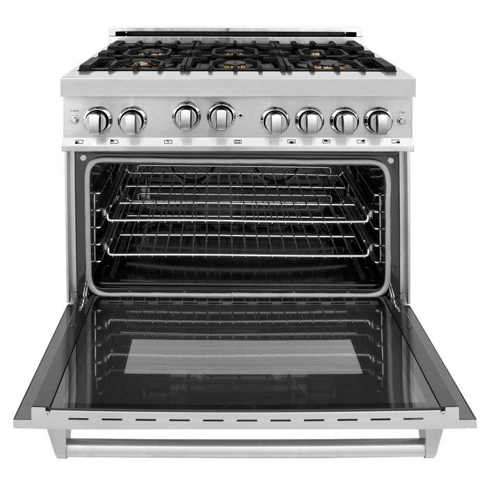 ZLINE 36" Dual Fuel Range in Stainless Steel with Brass Burners, RG-BR-36