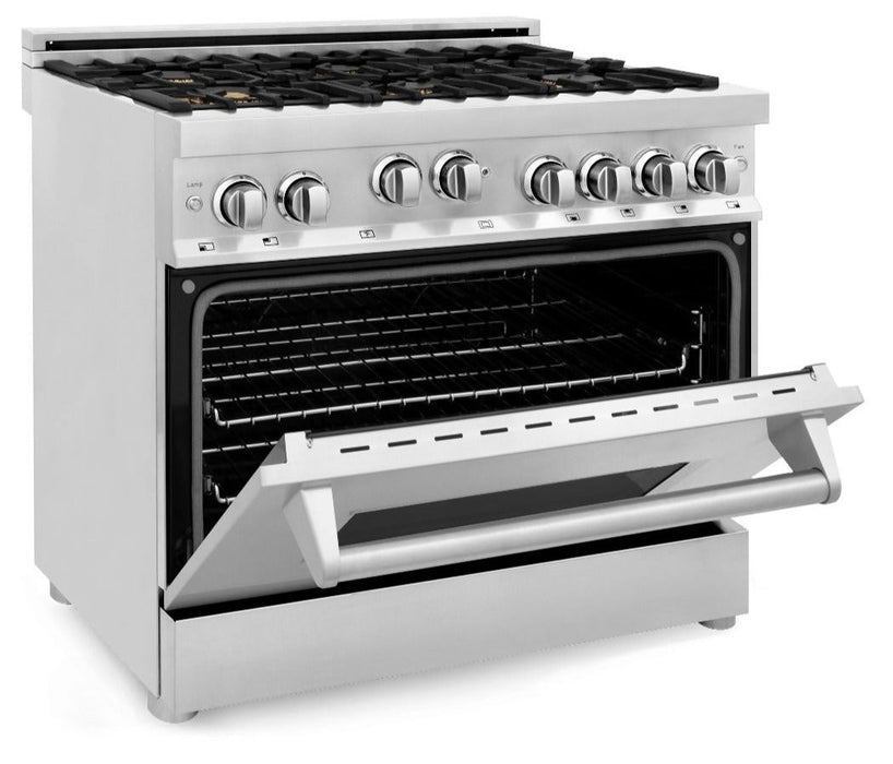 ZLINE 36" Dual Fuel Range in Stainless Steel with Brass Burners, RG-BR-36