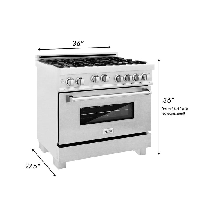 ZLINE 36" All Gas Range in DuraSnow® Stainless with 6 Burners, RGS-SN-36