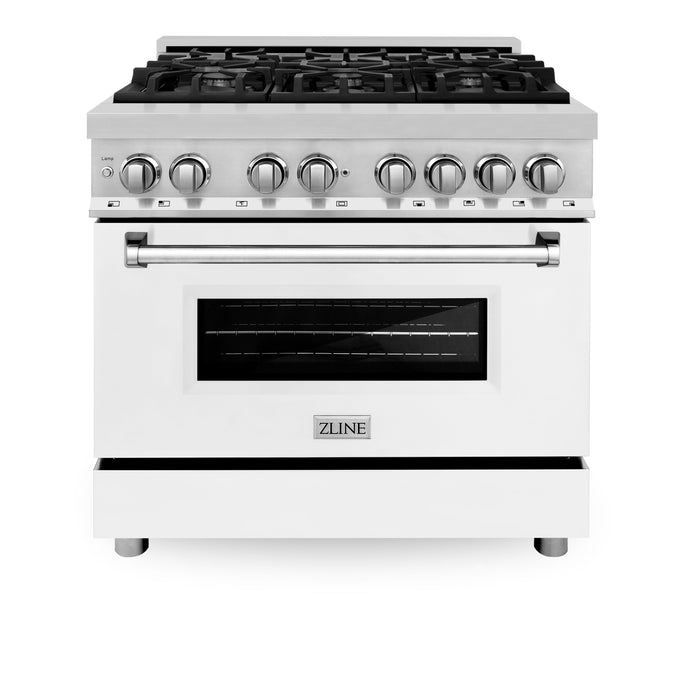 ZLINE 36" Dual Fuel Range in Stainless Steel with White Matte Door, RA-WM-36