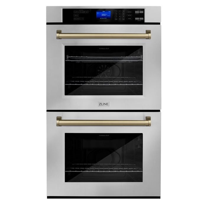 ZLINE 30" Autograph Edition Double Wall Oven in Stainless Steel and Champagne Bronze Accents, AWDZ-30-CB