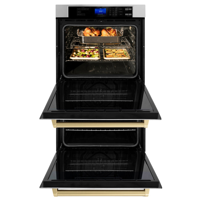 ZLINE 30" Autograph Edition Double Wall Oven in Stainless Steel and Champagne Bronze Accents, AWDZ-30-CB