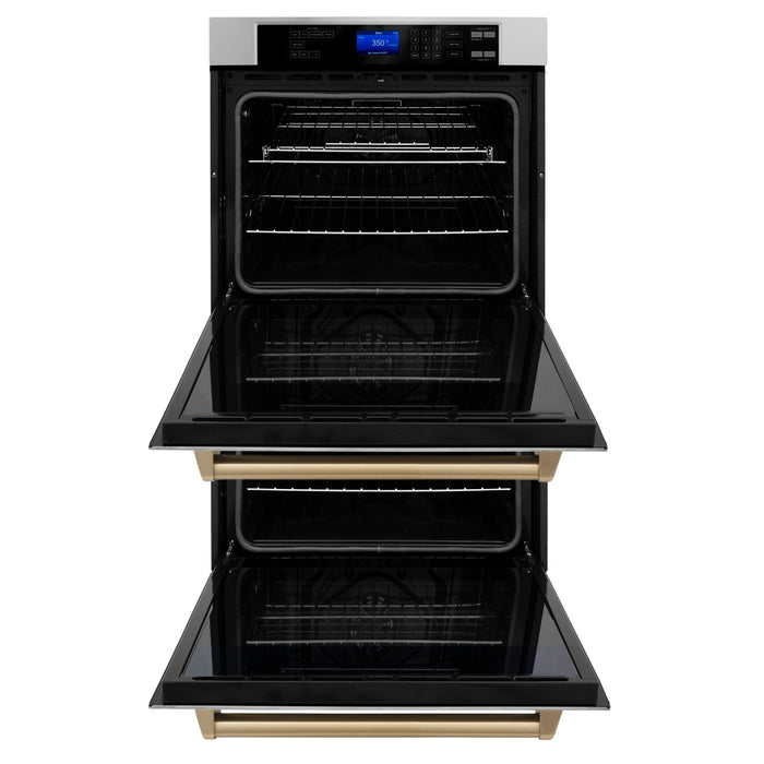 ZLINE 30" Autograph Edition Double Wall Oven in Stainless Steel and Champagne Bronze Accents, AWDZ-30-CB