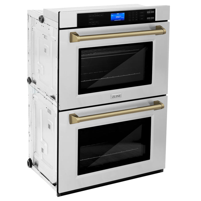 ZLINE 30" Autograph Edition Double Wall Oven in Stainless Steel and Champagne Bronze Accents, AWDZ-30-CB