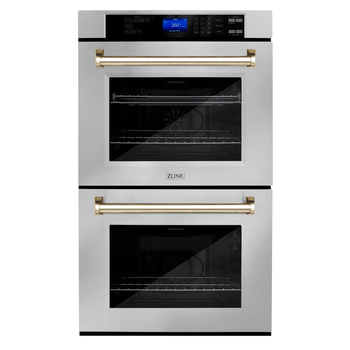 ZLINE 30" Autograph Edition Double Wall Oven in Stainless Steel and Gold Accents, AWDZ-30-G